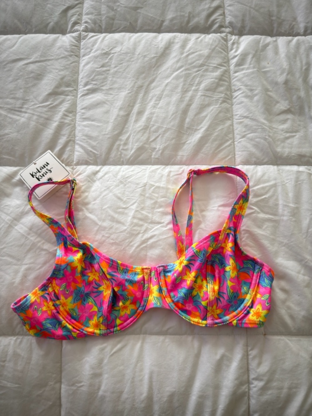 Kulani Kinis Bright Floral Underwire Bikini Top - Pink, Yellow, Blue